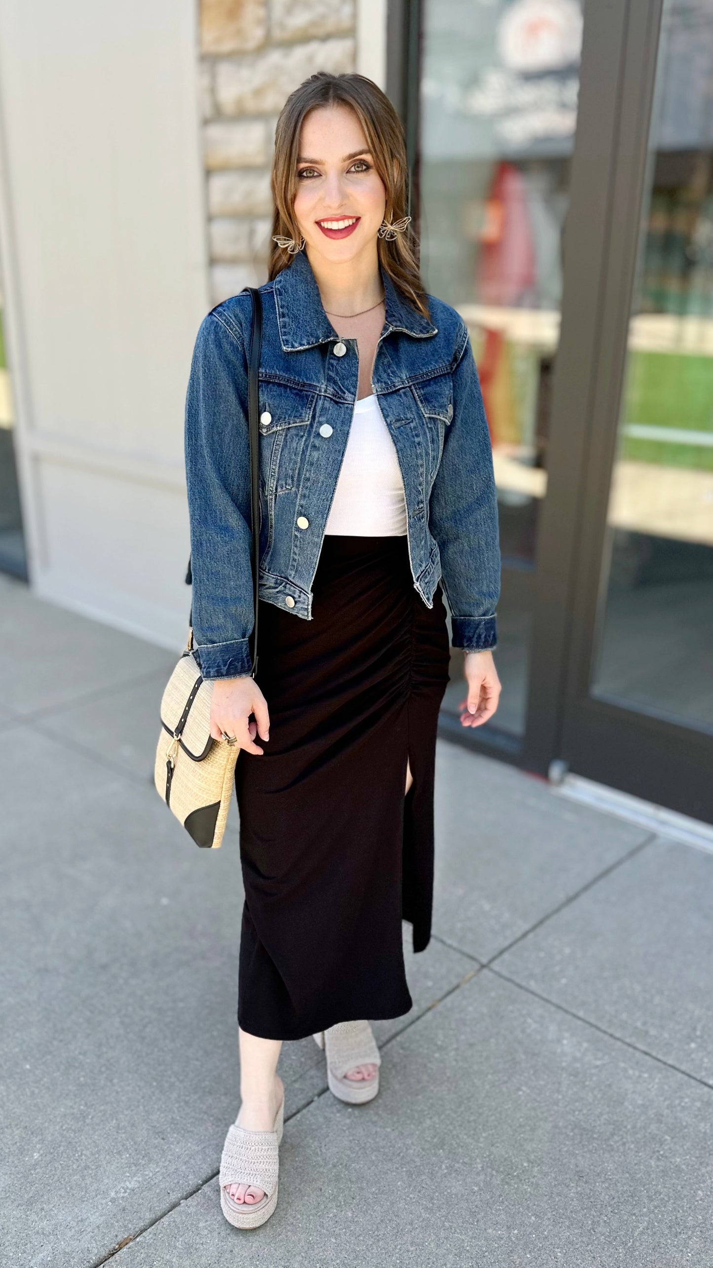 Bobi Shiloh Shirred High Slit Skirt - Black