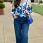 Isabel Ivory Blue Palm Blouse
