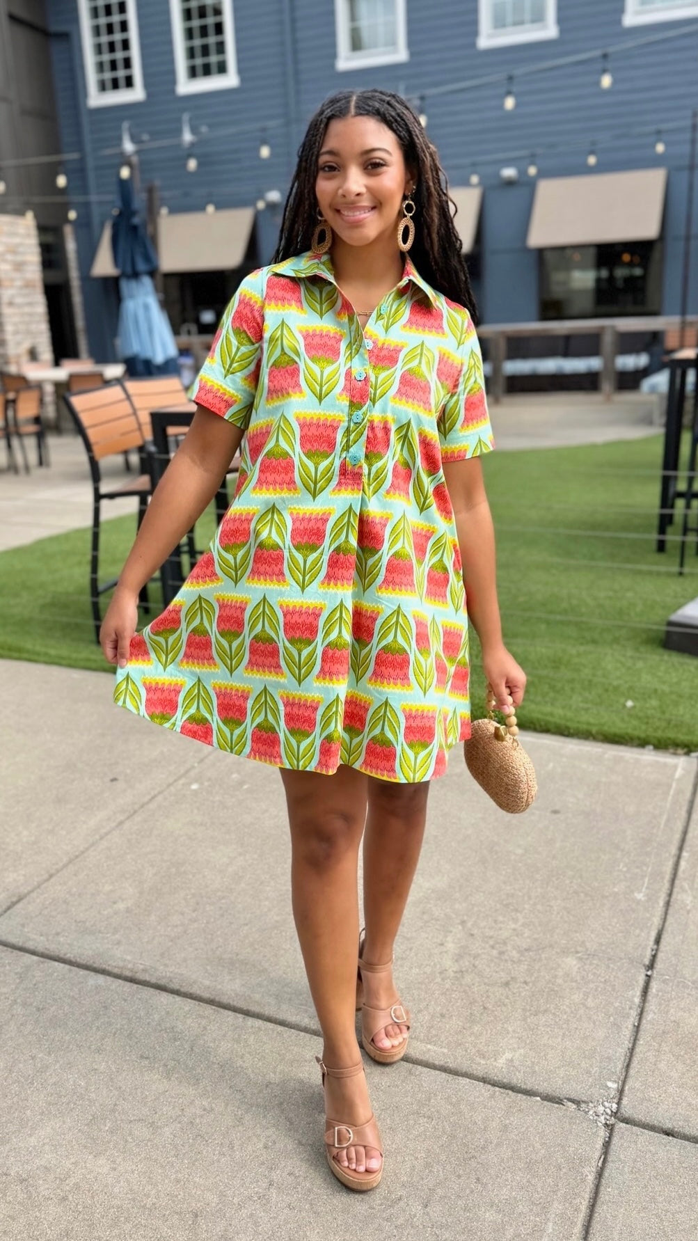 Uncle Frank Swing Shirt Dress - Aqua