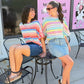 MINERAL WASHED MULTI STRIPE TOP - PINK