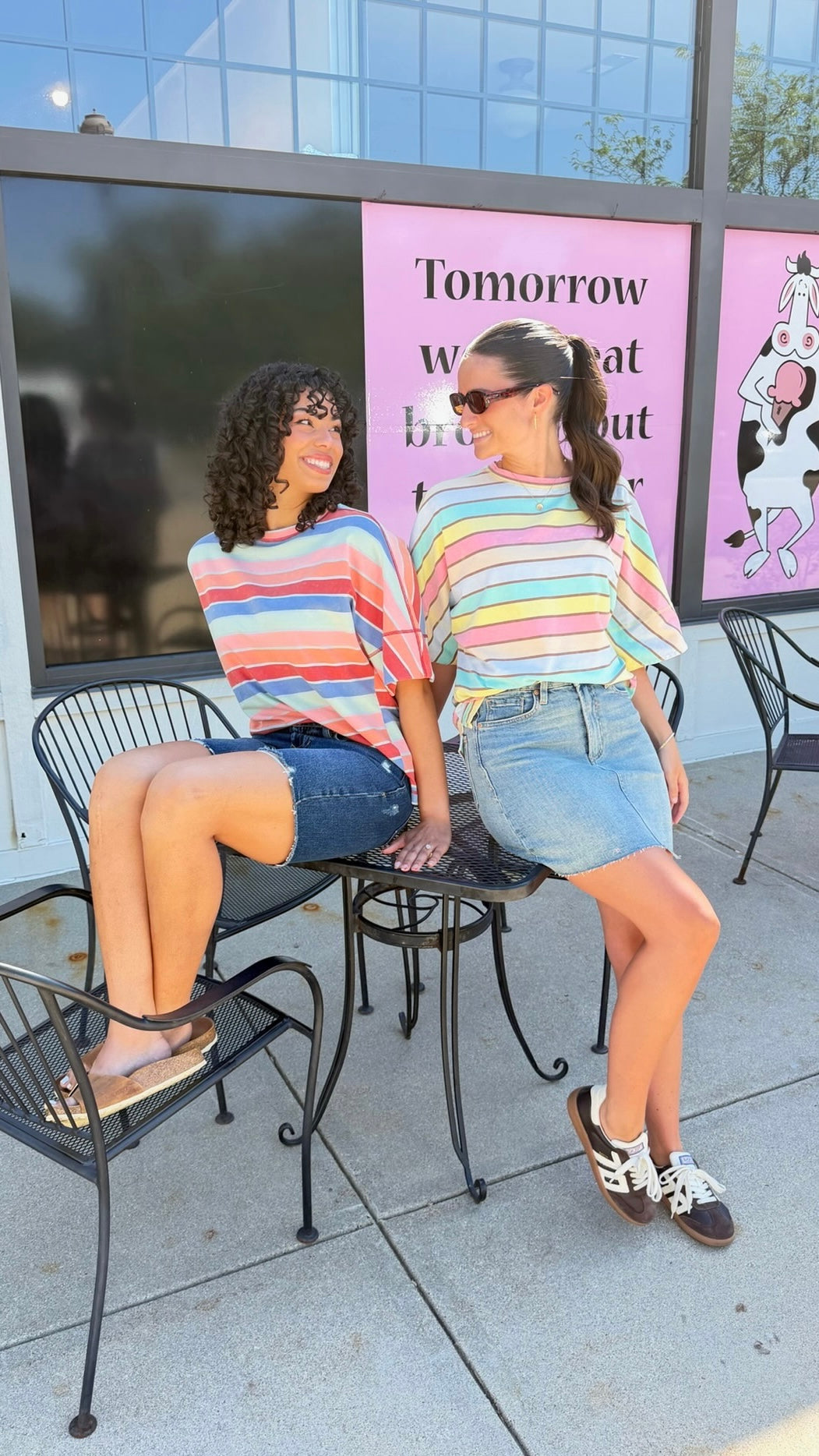 MINERAL WASHED MULTI STRIPE TOP - PINK