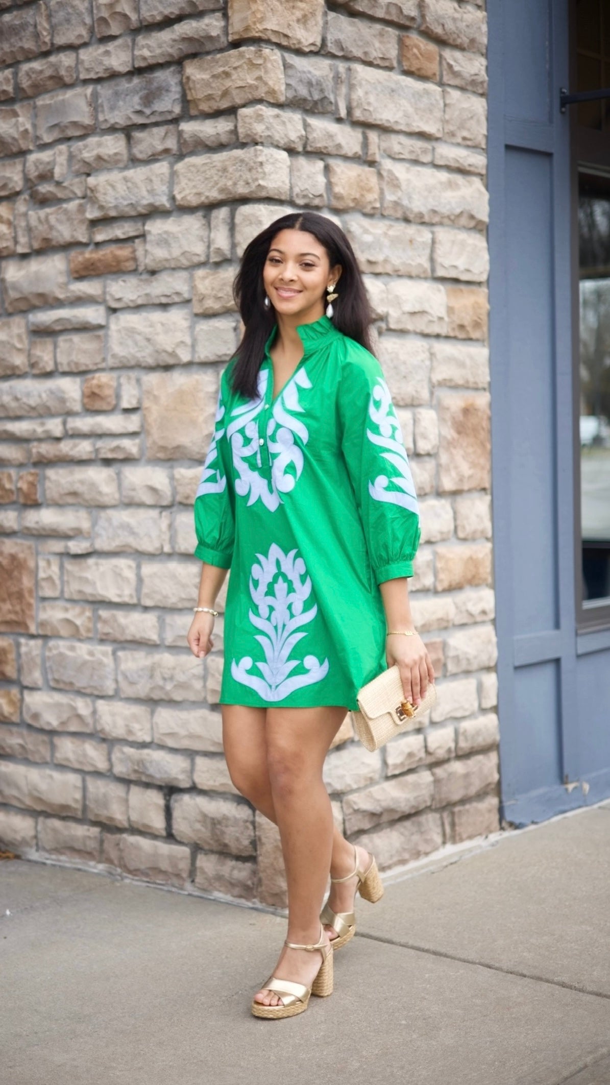 Clarissa Dress - Kelly Green & Light Blue