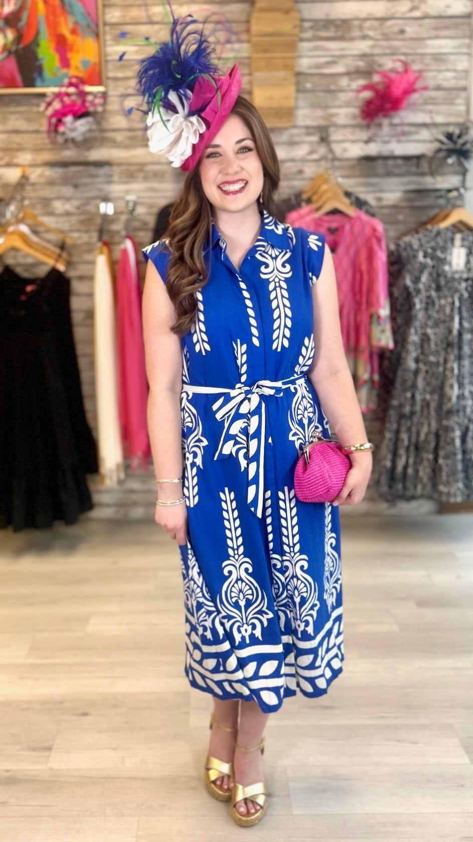 Rita Fleur De Lis Belted Dress - Royal