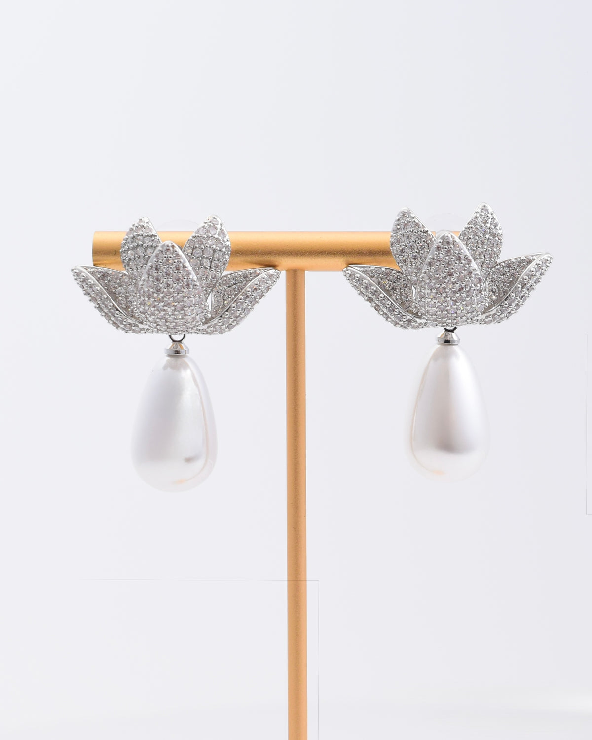Silver Pave Crystal Floral Earrings