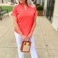 Ivy Jane V Neck Collar Tunic Blouse - Coral