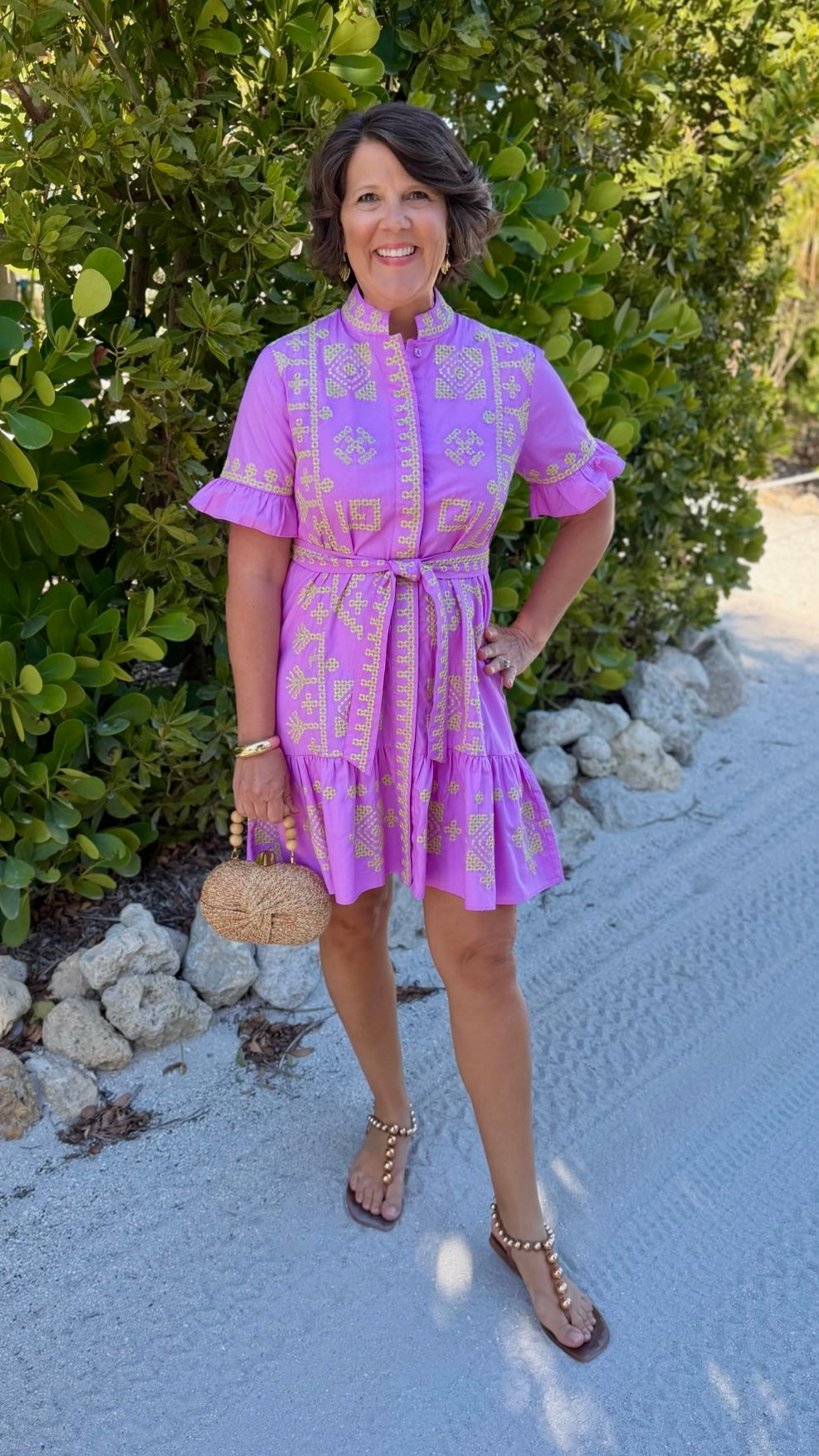 Uncle Frank Cross Stitched Dress - Pink