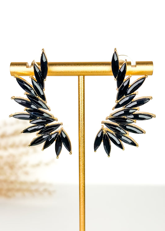 Acrylic Beaded Fan Earrings - Black
