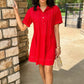 Uncle Frank Pleated Shirt Dress - Red