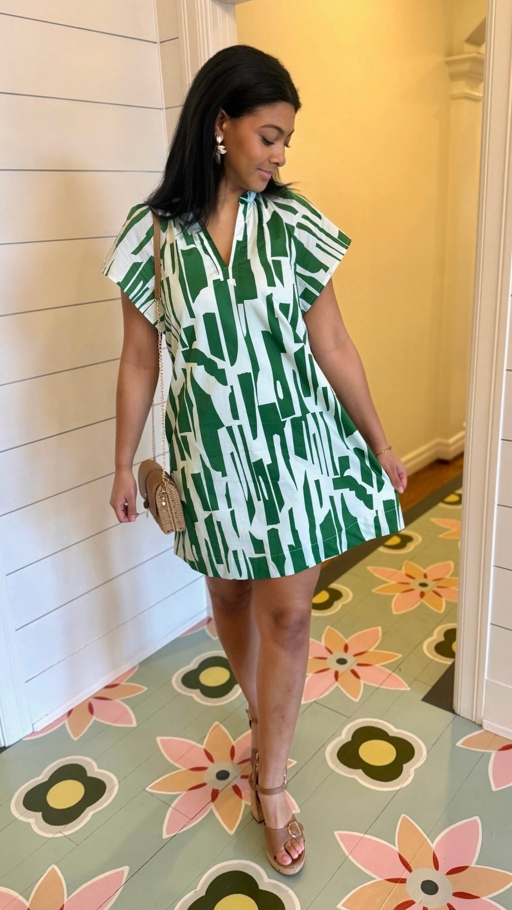 Jade Mini Tunic Dress - Green Print