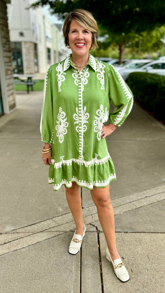 Abstract Floral Dress - Green