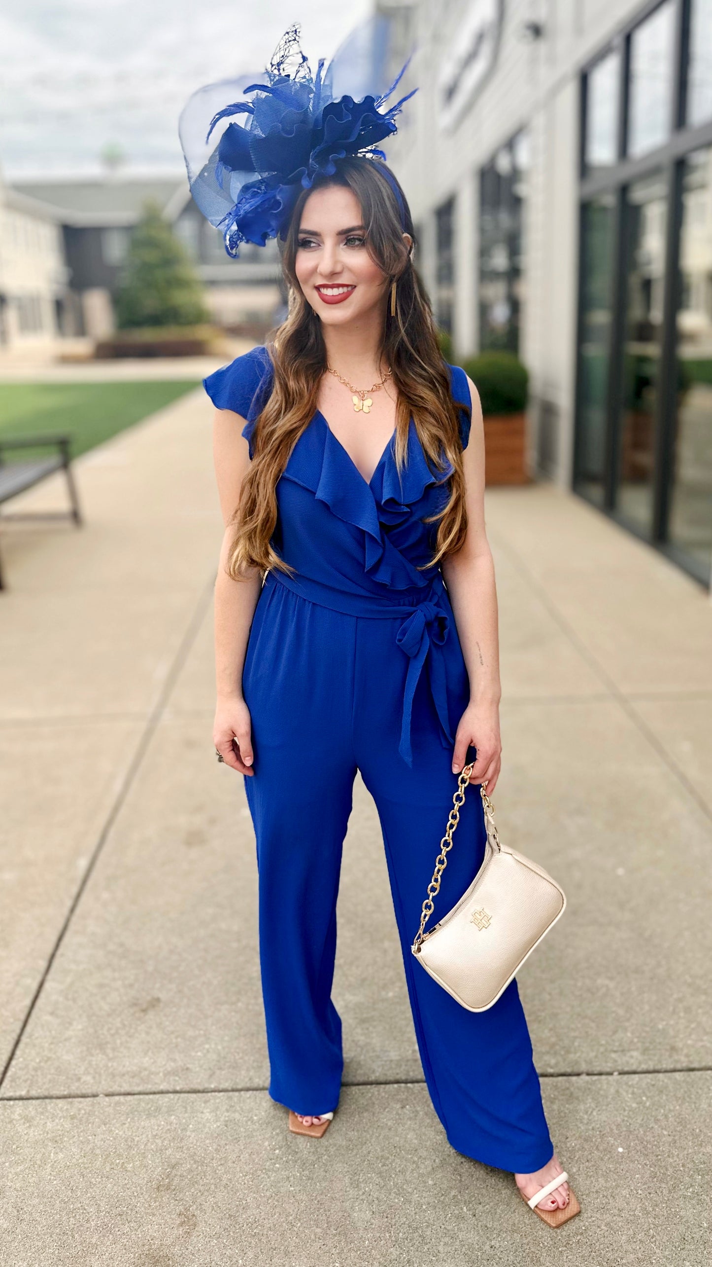 Maggy London Royal Ruffle Wrap Jumpsuit