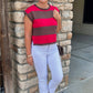 Madelyn Sleeveless Stripe Sweater - Red & Brown