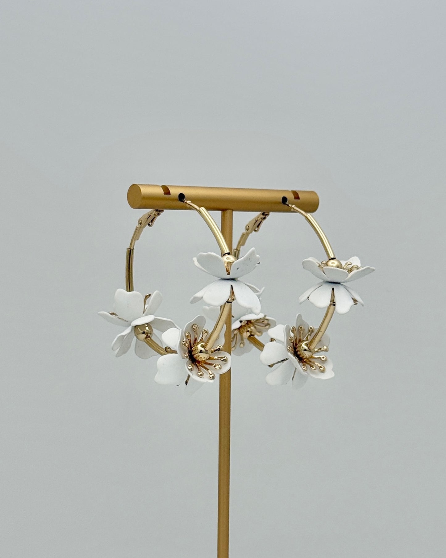 Flower Hoop Earrings - White