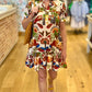 Charleston Abstract Floral Ruffle Collar Dress-Brown