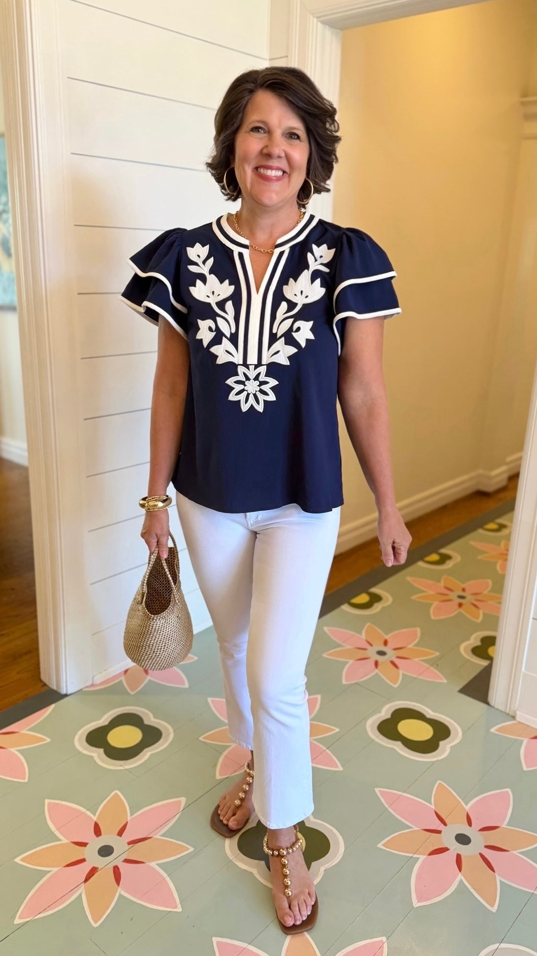 Addison Flutter Sleeve Top - Navy