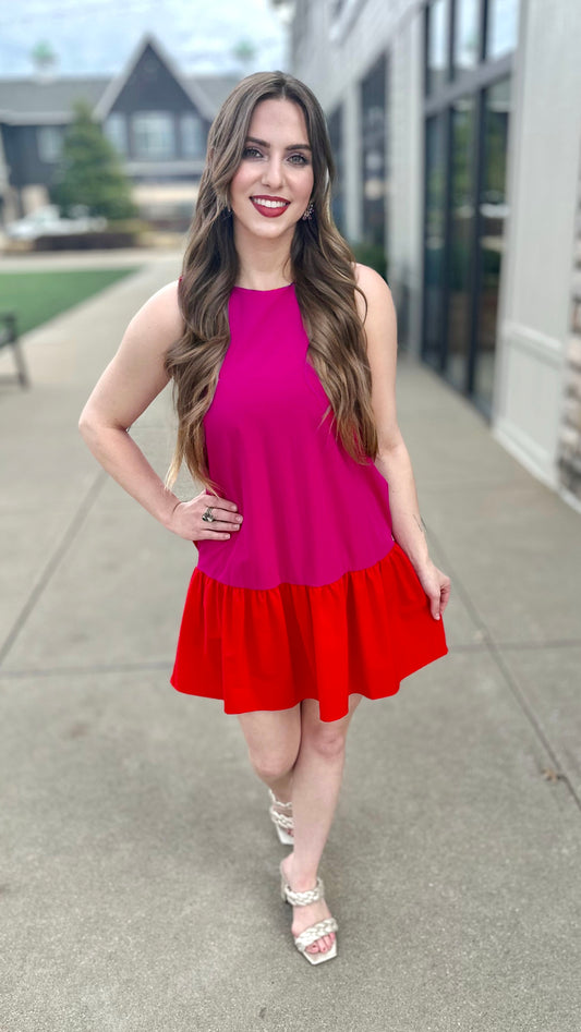 Two Tone Ruffle Hem Dress
