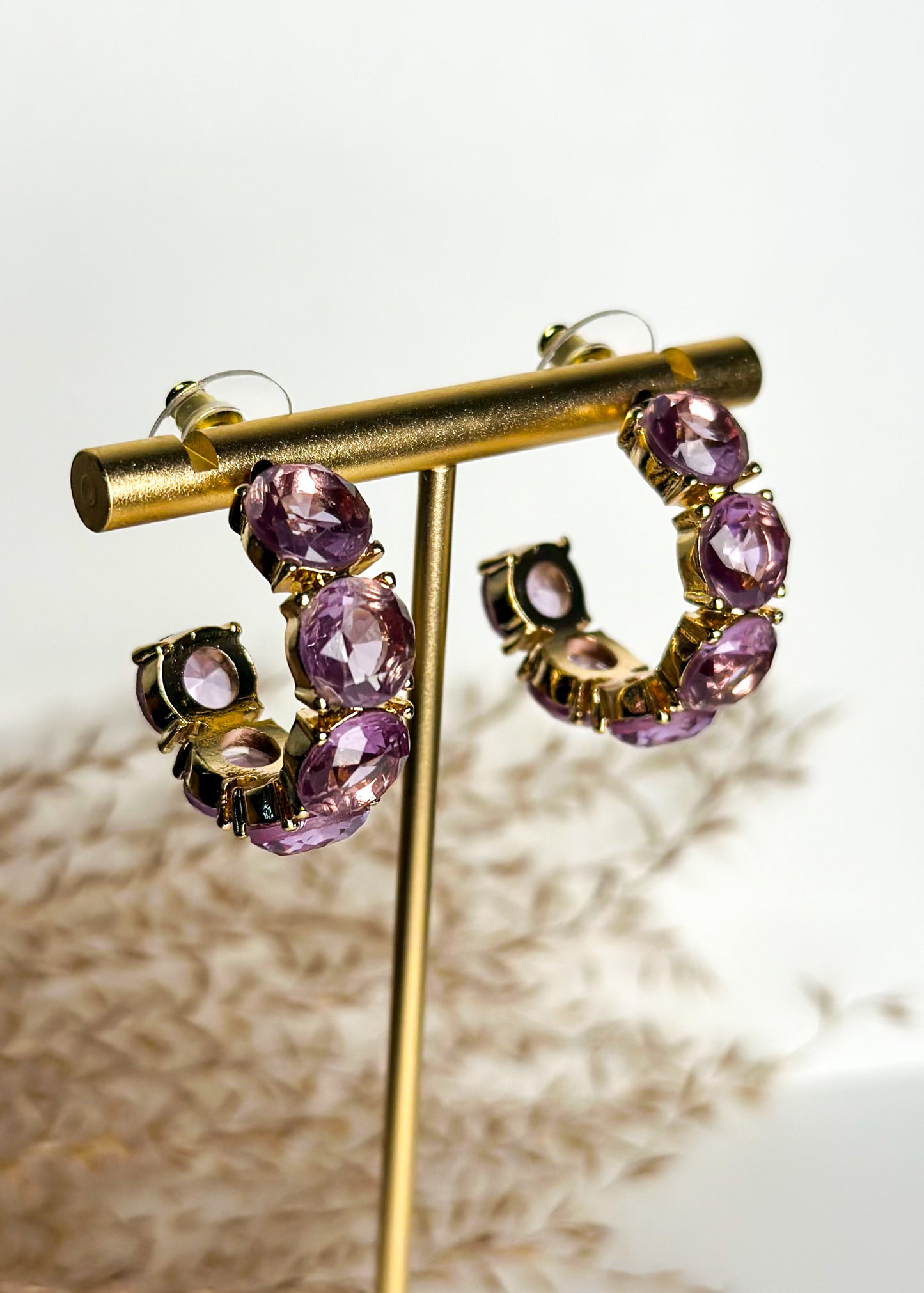 Mini Crystal Hoop Earrings - Lavendar