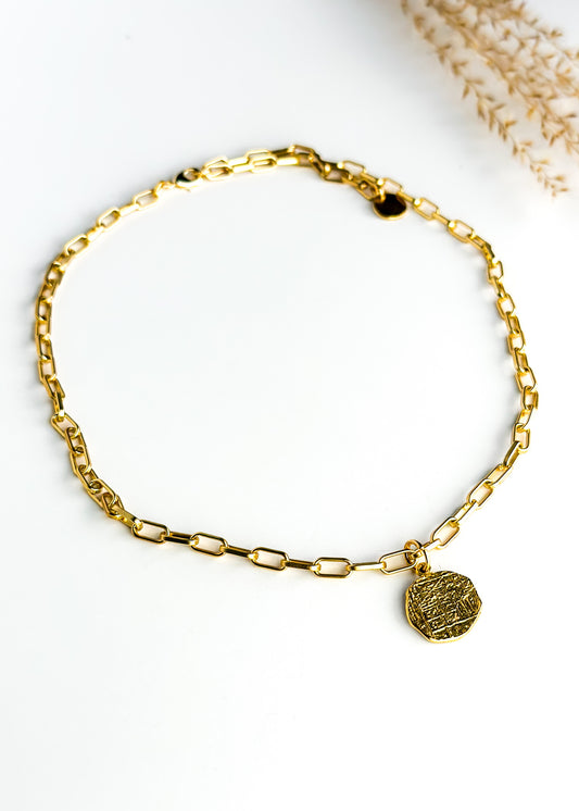 Matte Gold Chain Link Pendant Necklace