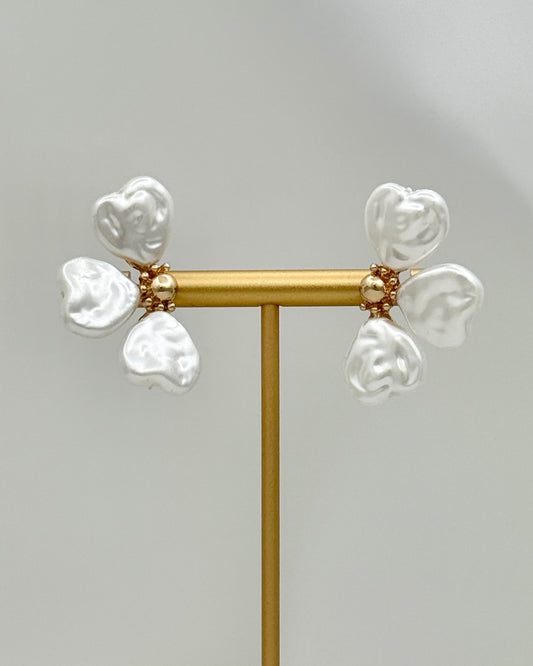 Heart Seed Pearl Fan Earrings