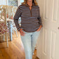 Jenavive Stripe Quarter Zip Sweater - Brown & Dusty Blue