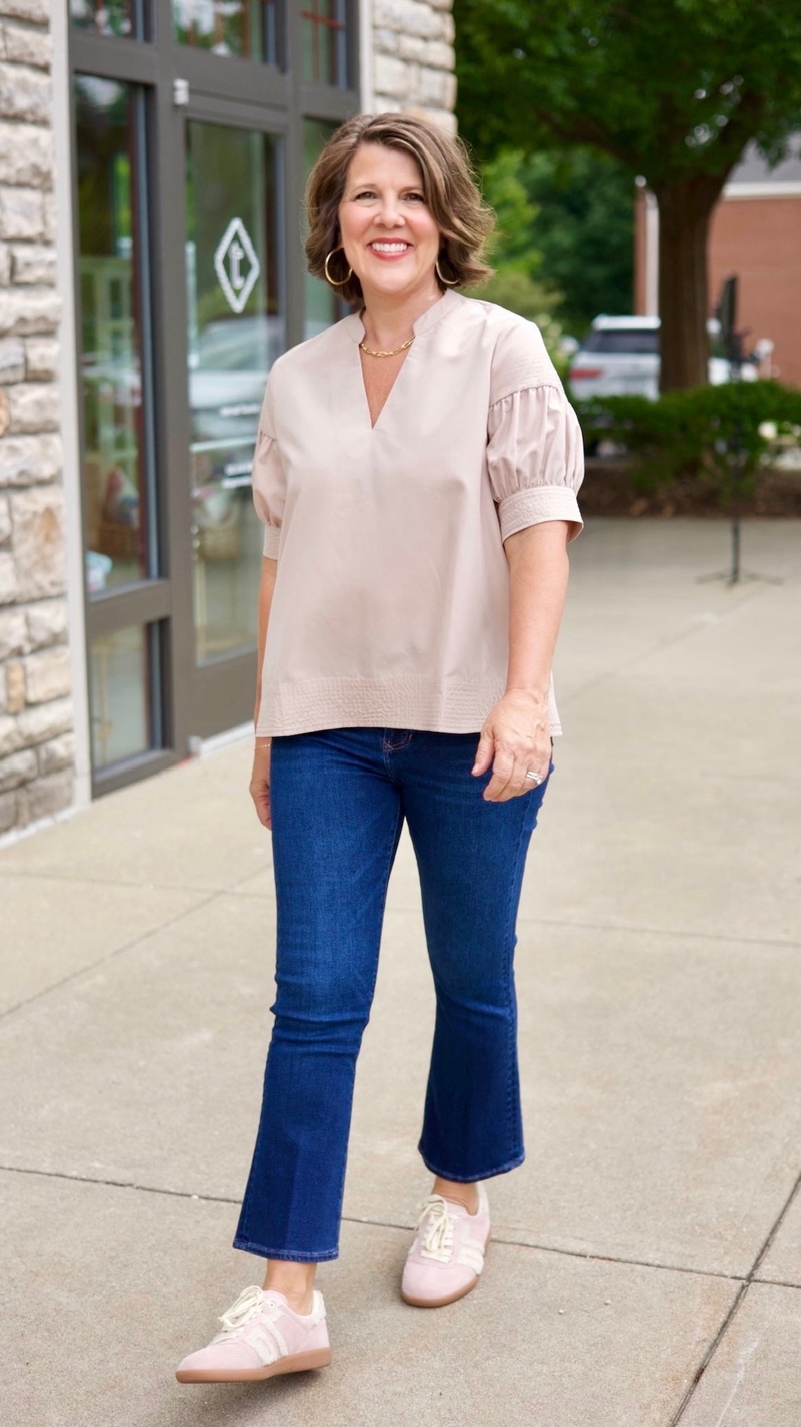 Carolina Khaki Puff Sleeve Top