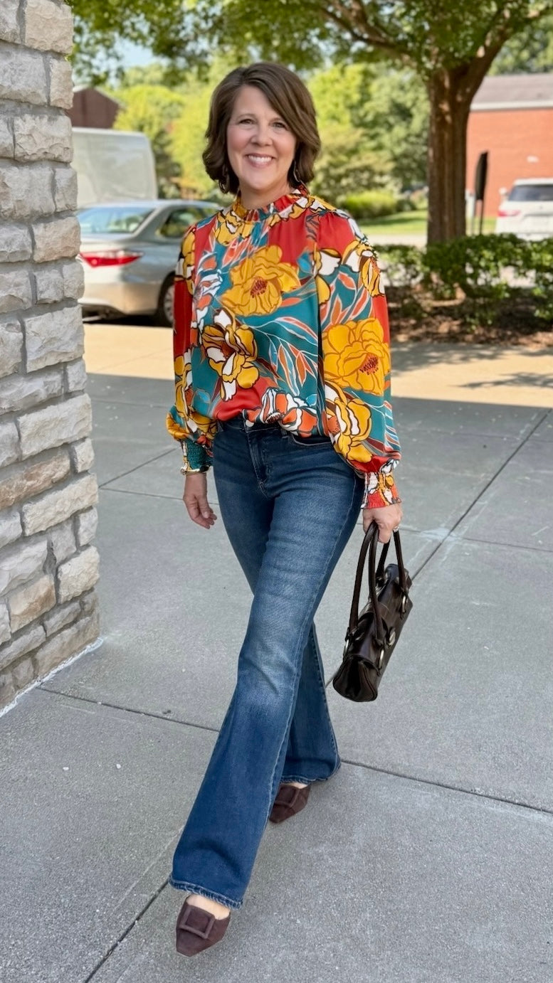 Tara Rust Floral Silky Blouse
