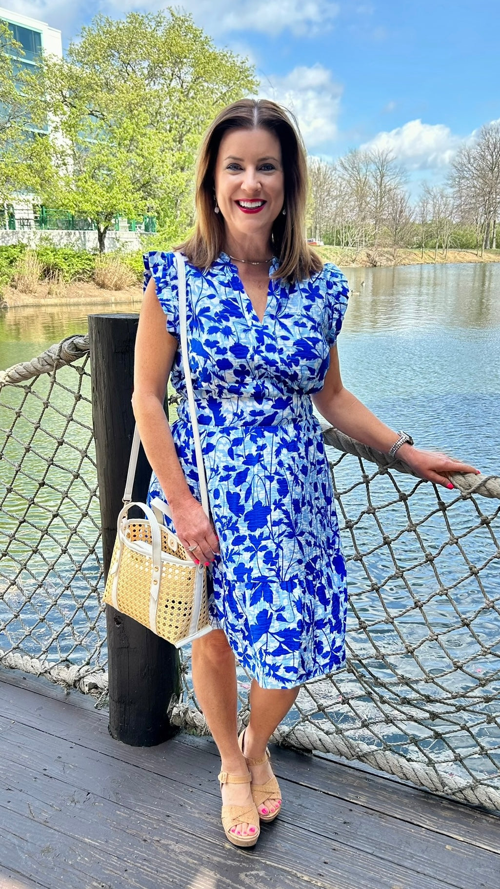 Kate Floral Smocked Back Waist Dress - Blue
