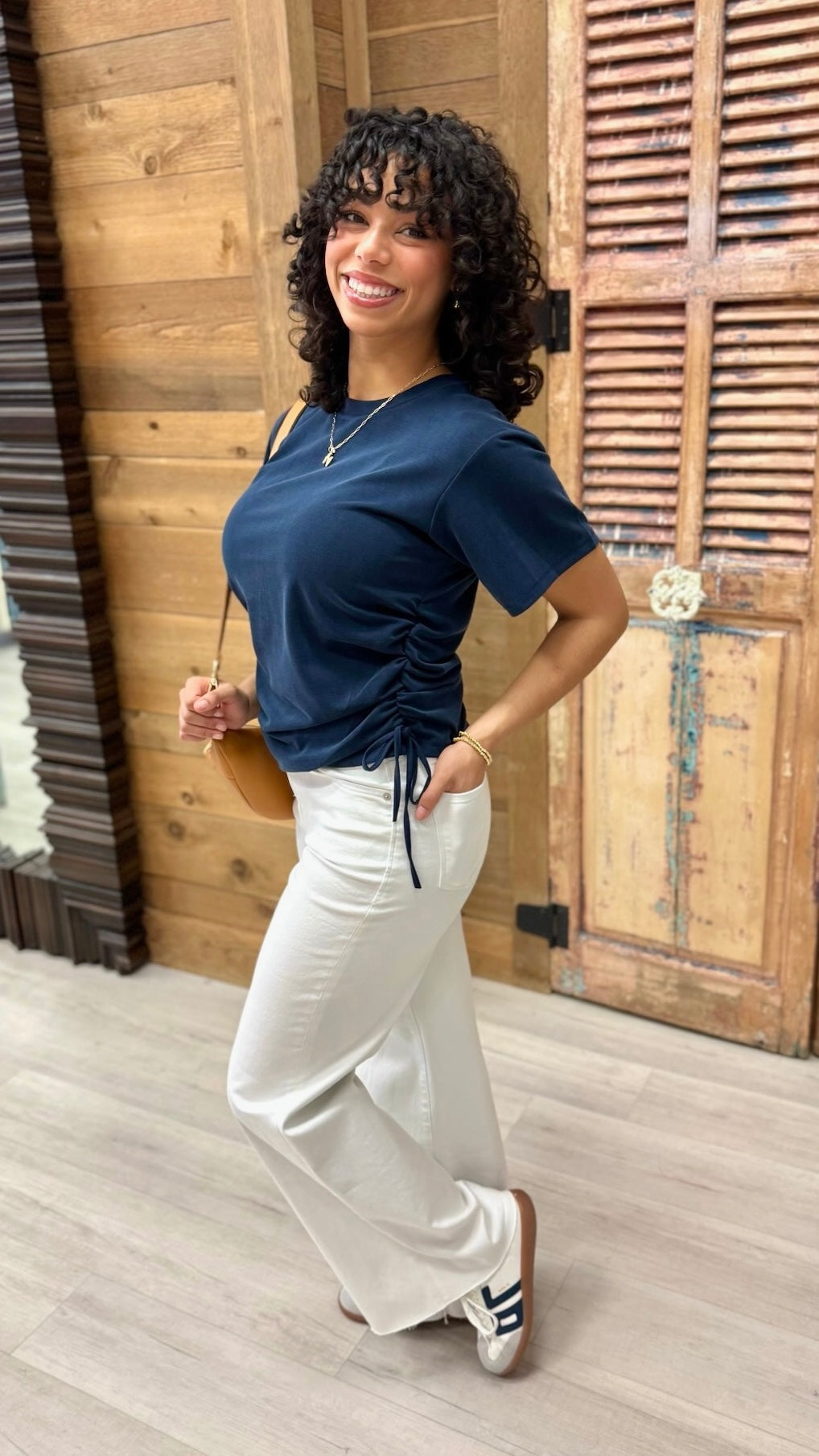 Allie Ruched Side Top - Navy