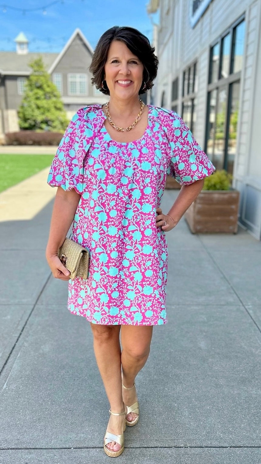 Ivy Jane Big Roses Dress - Fuchsia