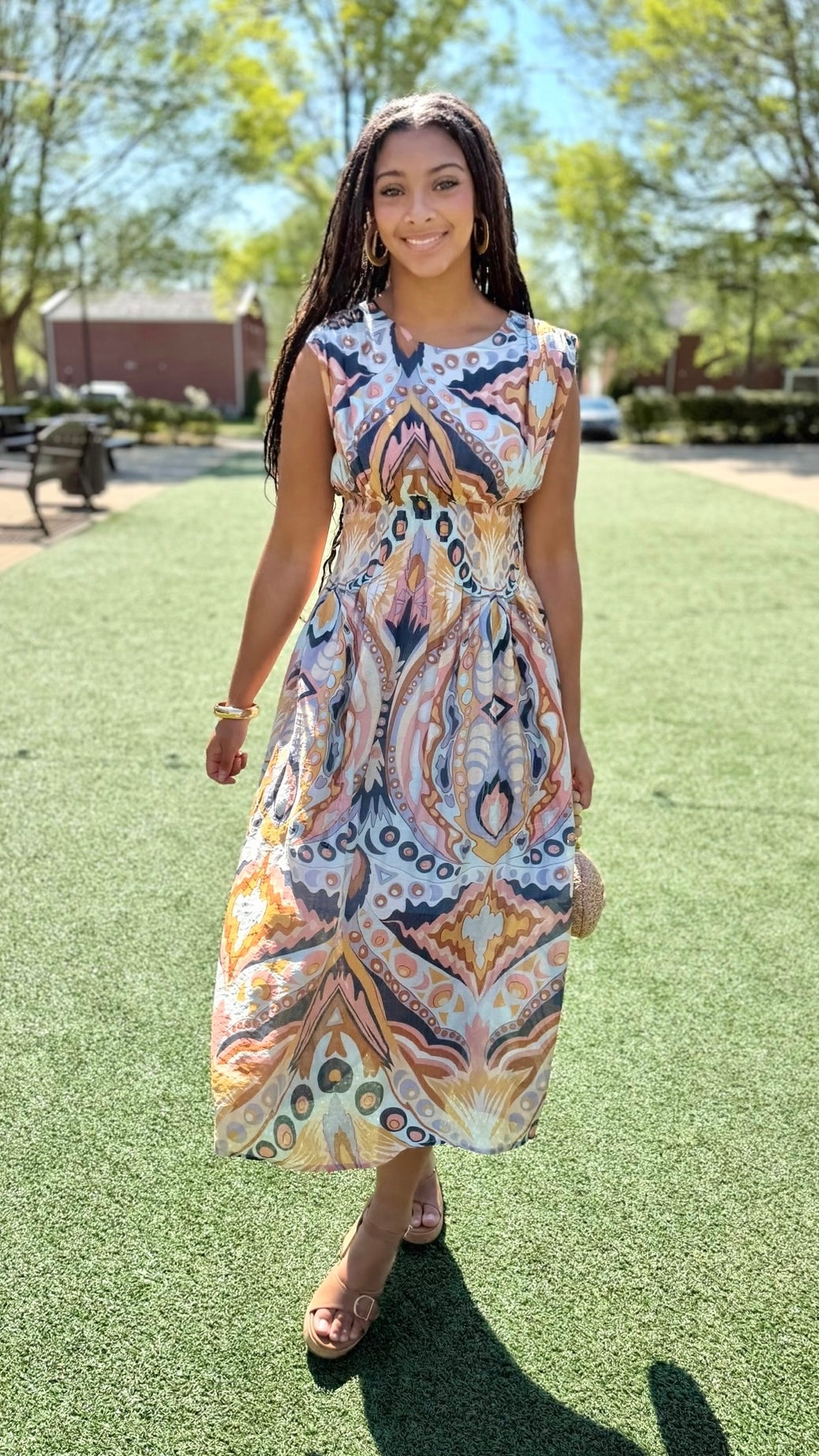 Helena Midi Dress - Mint/Rust