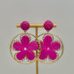 Raffia Flower Earrings - Fuchsia