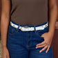White Leather Belt With Oval Silver Studs