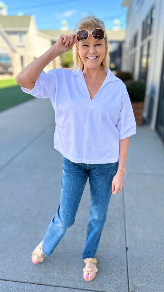 Emily McCarthy Poppy Top - White Cotton Poplin