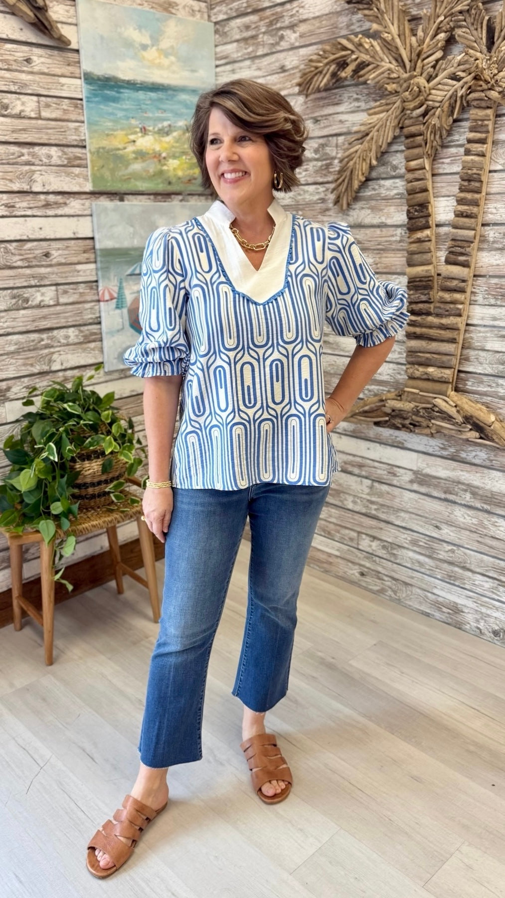 Melina Blue Trim Top