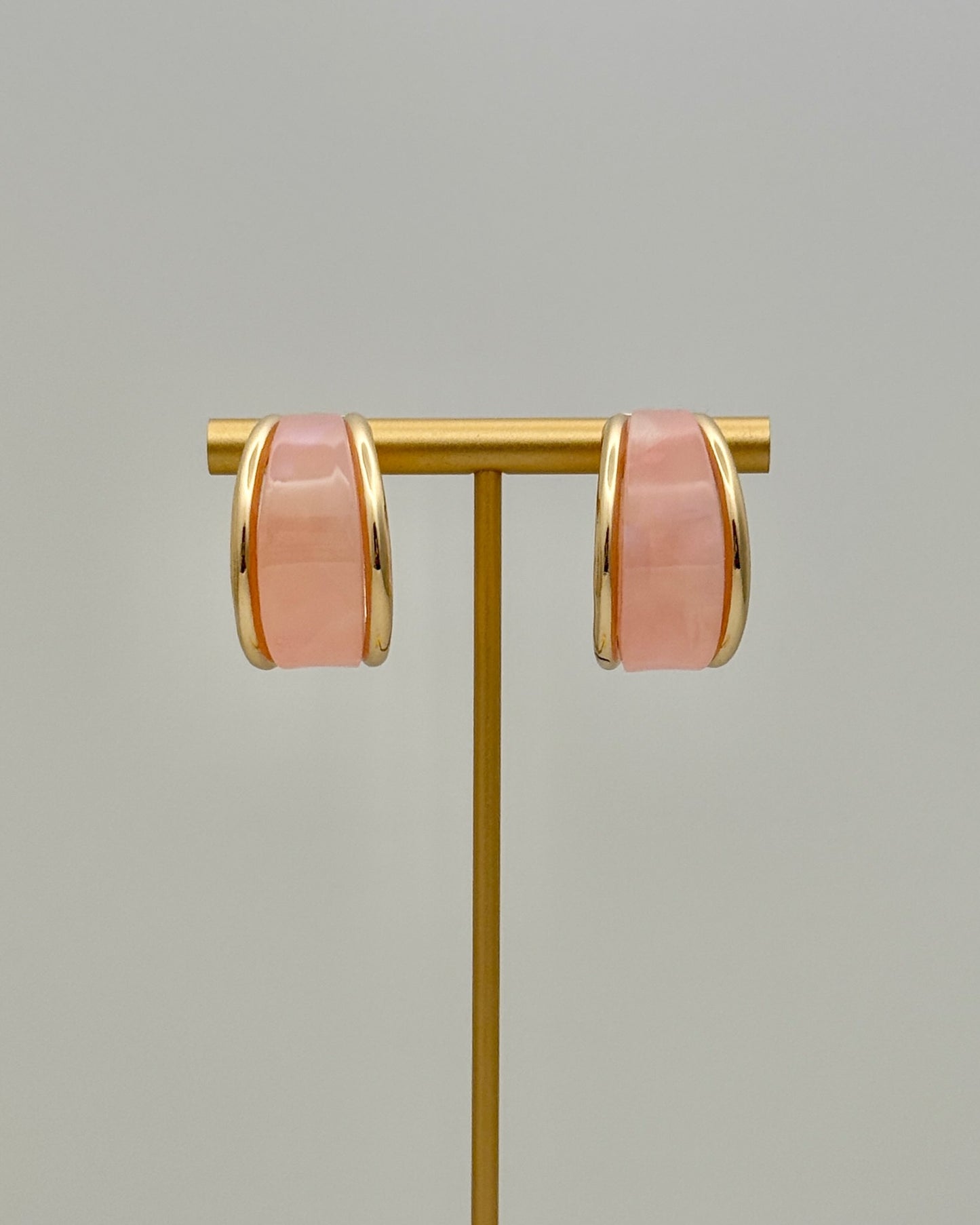Pink Acrylic Hoop Earrings - Gold