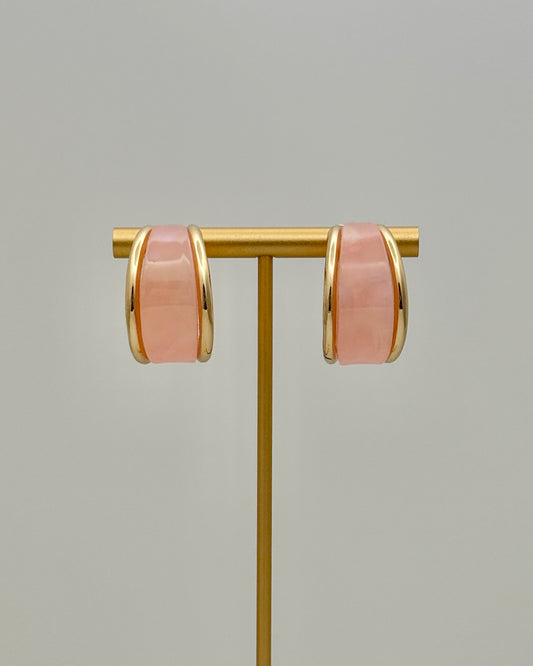 Pink Acrylic Hoop Earrings - Gold