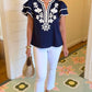 Addison Flutter Sleeve Top - Navy