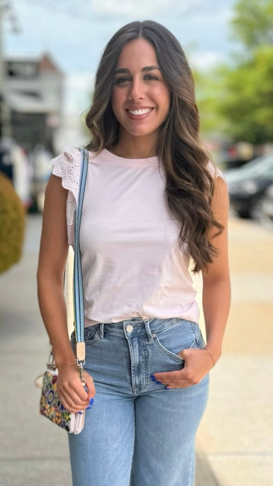 Another Love Kiara Eyelet Sleeve Top - Petal Pink