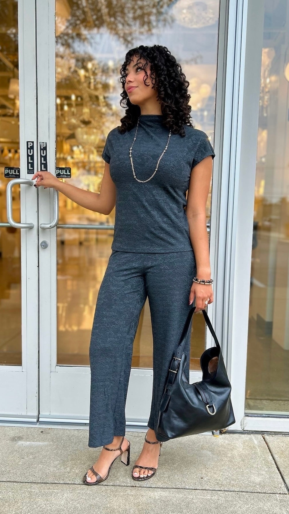 Jacquard Pull On Pant - Charcoal