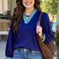 Navy Plaid Trim Top