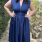Navy Zip Midi Dress