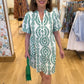 Eva Eyelet Embroidered V Neck Dress - White & Green