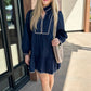 Emma Embroidered Dress - Navy