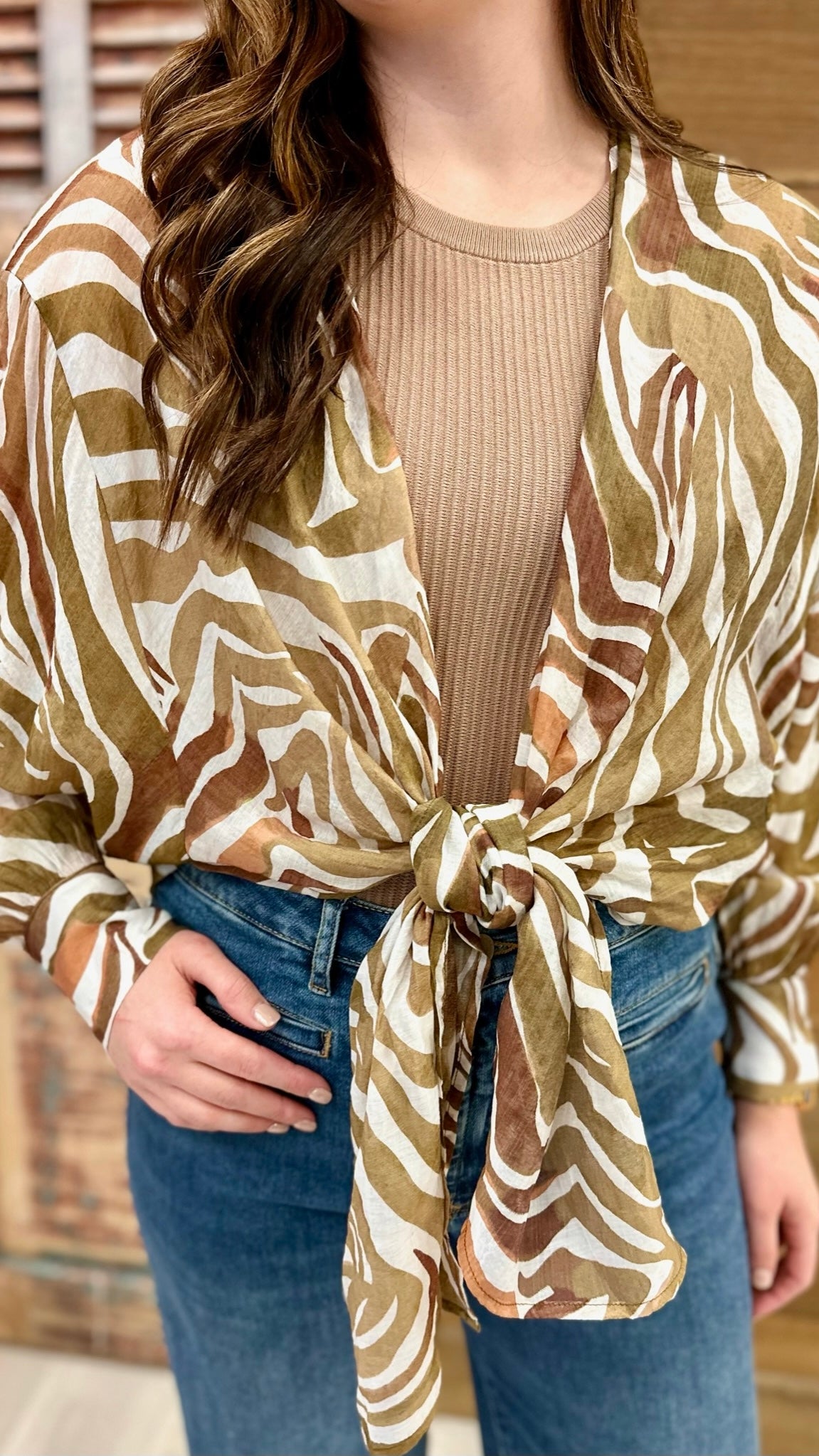 Zebra Print Tie Front Top