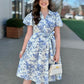 Lila Blue Rose Midi Dress With Belt