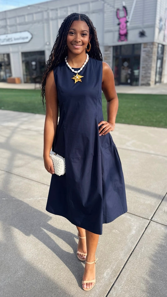 Daniella Linen Midi Dress - Navy