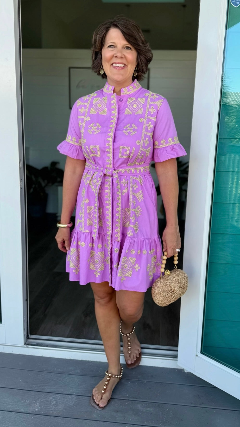 Uncle Frank Cross Stitched Dress - Pink