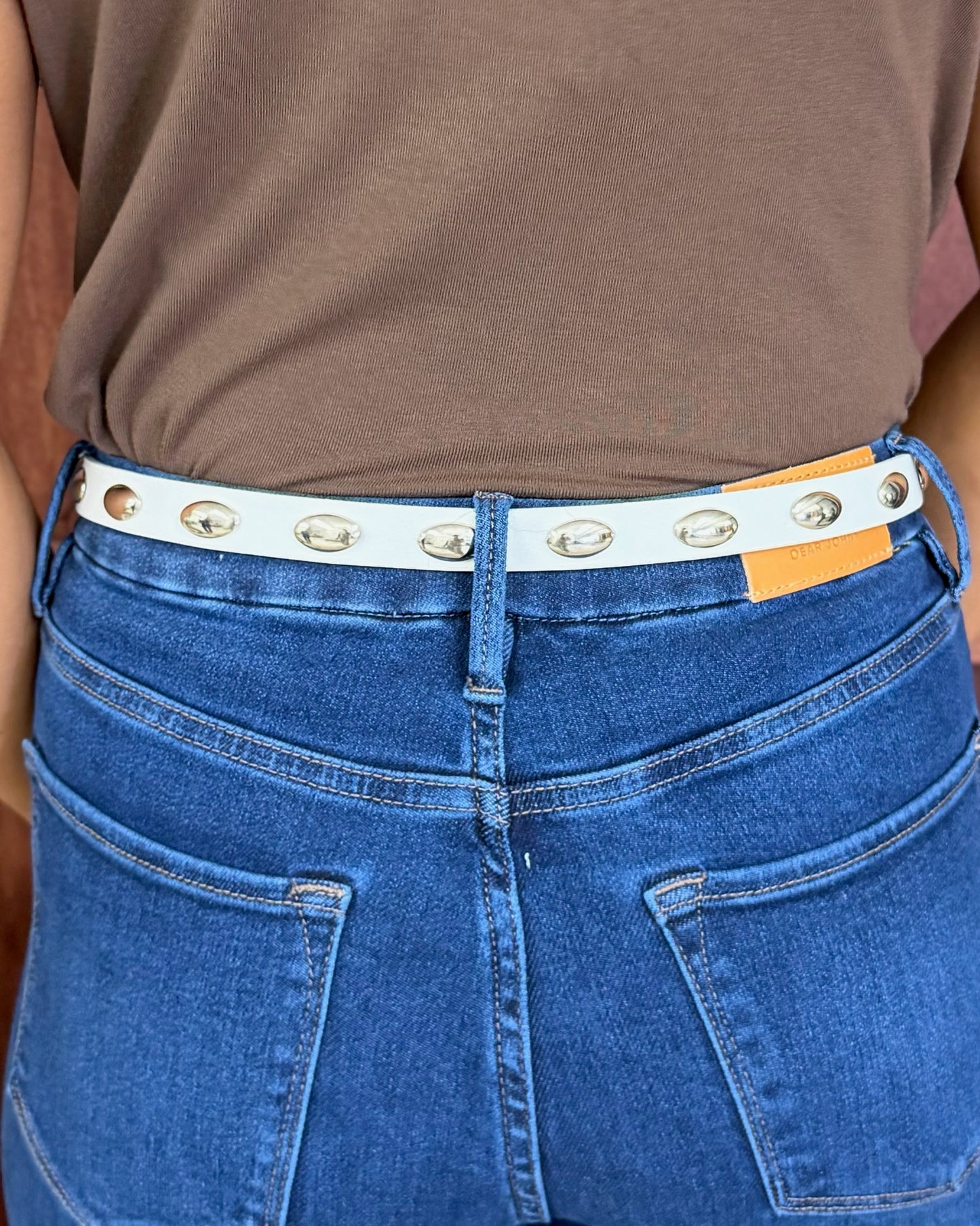 White Leather Belt With Oval Silver Studs