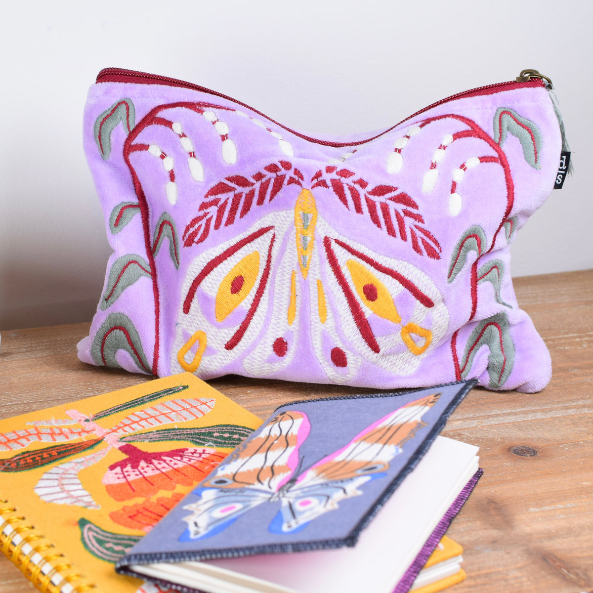 Embroidered Nocturnal Flat Pouch