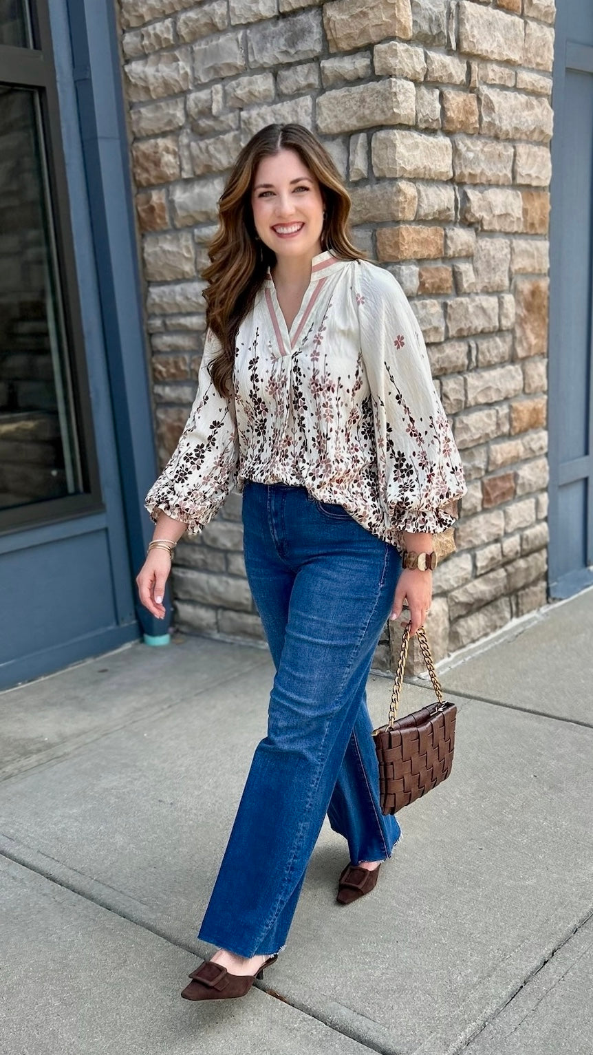 Maddie Floral Long Sleeve Top - Ecru